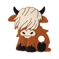 Cartoon Highland Cow baby teether made of food-grade silicone with easy grip handle - Brown Highland Cow Teether