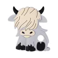 Gray silicone baby teether shaped like a highland cow with an easy-grip hole for infants - Grey Highland Cow Teether