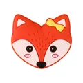 Cute orange fox silicone bead attachment for baby jewelry with a yellow bow detail - Heart Fox
