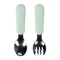 Baby silicone fork and spoon set in mint green for toddler feeding training - Mint Green Silicone Fork Spoon