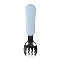 Light blue ergonomic baby fork with stainless steel wavy tines for noodle grip - Grey Blue Silicone Fork