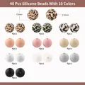 Set mit 40 Stück 15 mm Silikonperlen mit Leopardenmuster und Unifarben für DIY-Schmuck - Leoparden- und Marmormuster (Stil 1)