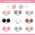 45 Stück 15mm Silikonperlen Set in 10 Farben und Kuhmuster für DIY Schmuckherstellung - Kuhdruck- und Steinmuster (Stil 8)