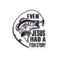 Fisherman PVC shoe charm with 'Even Jesus had a fish story' quote and rod graphic - Even Jesus Had A Fish Story