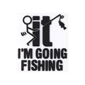 Silicone fishing charm with 'I'M GOING FISHING' text and stickman figure in black and white - I'm Going Fishing