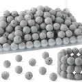 Großpackung matte hellgraue Silikon-Rundperlen für DIY Armband Schmuckherstellung - Hellgrauer matter Stil (Stil 34)