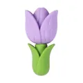 Perla in silicone tulipano 3D per gioielli con petali viola e base a foglia verde - Viola