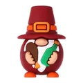 3D Thanksgiving gnome silicone bead holding a turkey leg and green wine bottle - 3D Thanksgiving Gnome