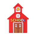 Red 3D silicone school bus charm with yellow bell and colorful SCHOOL lettering - 3D School