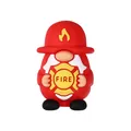 3D silicone fire gnome bead with red helmet and fire shield for DIY craft accessories - 3D Firefighter Gnome