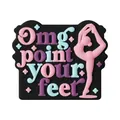 PVC schoenbedeltje met turnster silhouet en Omg point YOUR feet tekst voor klompen - Danser Silhouette Tekst Stijl