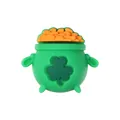 Abalorio de silicona verde para San Patricio con trébol y moneda naranja - Olla de Oro con Trébol
