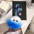 Llavero de monstruo de piel de conejo degradado azul con cadena de estrellas acrílica - Azul Cielo