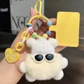 Detail of white plush bear charm with mini knit hat, sunglasses, and yellow chain - Off White