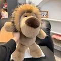 Detailed close-up of a large fluffy lion plush pendant with soft brown faux fur and thick mane - Natural