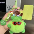 Detail of green furry monster keychain with sunglasses and colorful bead chain accessory - Grass Green