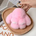 Portachiavi a coniglietto rosa in peluche con anello dorato per borse - Rosa