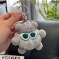 Detail of grey plush bear keychain with knitted hat and sunglasses for bags - Light Gray