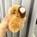 Bruine pluizige Capybara oortelefoonhoes voor AirPods met zachte pluche textuur - Bellenblazende Capibara