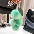 Portachiavi a uva in pelliccia di volpe verde menta con anello argento e foglia - Verde Menta