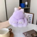 Llavero de conejo de piel lavanda con lazo de lentejuelas y anillo de metal dorado - Púrpura Lentejuela