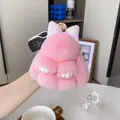 Llavero de conejo de peluche rosa con lazo de lentejuelas y enganche dorado - Purpurina Rosa Brillante