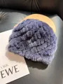 Detailed close-up of violet rex rabbit fur hat showing soft textured wavy patterns - Violet Blue