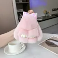 Llavero de conejo de peluche rosa con lazo a cuadros morados y cierre de metal dorado - Rosa Lazo Perla