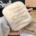 Soft faux rabbit fur neck warmer scarf in cream, pink and brown for winter warmth - Off White