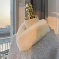 Plush cream faux rabbit fur scarf on model with soft lighting for winter warmth - 60-80cm / Beige