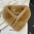 Close-up of soft camel faux fur texture on a thick winter scarf for women - 60-80cm / Camel