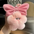 Roze pluche bloem sleutelhanger met fluwelen strik voor tassen en auto decoratie - Roze stervarken met strik
