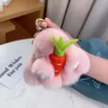 Porte-clés lapin en peluche rose avec carotte et anneau doré pour sac à main - Rose Clair