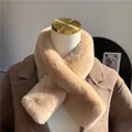 Luxurious faux rabbit fur scarf in beige, cross-pull design for elegant winter warmth - One Size / Camel