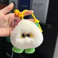 Cute white plush peach pendant with fluffy fur and yellow chain for car keys or bags - Off White