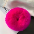 Chic magenta rabbit fur scrunchie with soft fluffy texture for elegant ponytail hairstyles - Rose Red