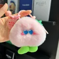 Pink peach plush keychain with blue star eyes and green feet on a pink beaded chain - Light Pink