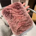 Elastische nekwarmer van zacht imitatiekonijnenbont in de kleur oudroze - Baksteenrood