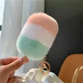 Nahaufnahme vom dreifarbigen Plüsch-Eis-Anhänger mit rosa weißem und grünem Fell - Rosa Weiß Grün Patchwork (Nr.1)