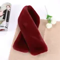 Detailed close-up of thick wine red faux rabbit fur scarf with soft plush texture - Burgundy
