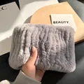 Thick elastic grey faux fur headband scarf with soft vertical pleated texture - Light Gray
