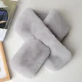 Fluffy light grey faux fur scarf for winter featuring a stylish criss-cross pull-through design - Light Gray