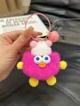 Plush rose red monster keychain with white knit hat and large eyes for bags - Rose Red