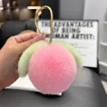 Cute pink faux rabbit fur peach keychain with green leaves and golden clip - Light Pink (Water-drop Buckle)