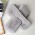 Light grey faux rabbit fur scarf with soft plush texture and cross-over design - Light Gray