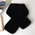 Chic black faux fur scarf for winter featuring a crisscross design and dense plush texture - Black