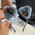 Schattige blauwe luipaardprint konijnenbont kattenoren hoofdband voor gezichtswassen - Grijze Luipaardprint