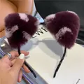 Detail van pluche kattenoren hoofdband met zacht paars en roze gevlekt imitatiebont materiaal - Paars Luipaard