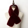 Deep burgundy faux fur cross-style scarf for women with elegant plush texture - Burgundy