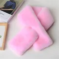Crossed light pink faux rabbit fur scarf for winter warmth with soft plush texture - Pink